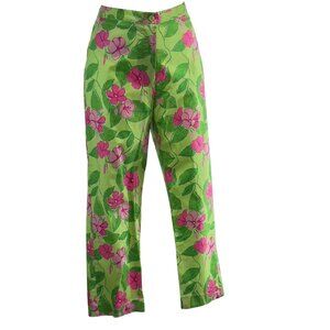 Lilly Pulitzer Pink Green Floral Print Cotton & Spandex Women's Pants Size 8